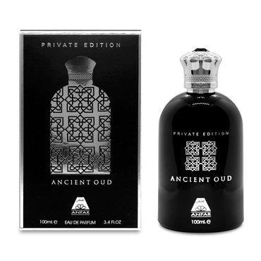 Ancient Oud perfume with rose, amber, and oud notes