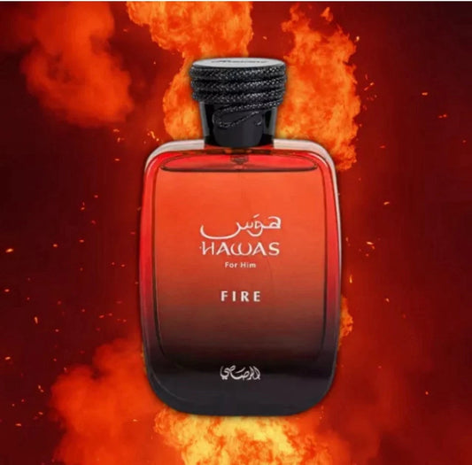 Hawas Fire by Rasasi unisex perfume bottle.