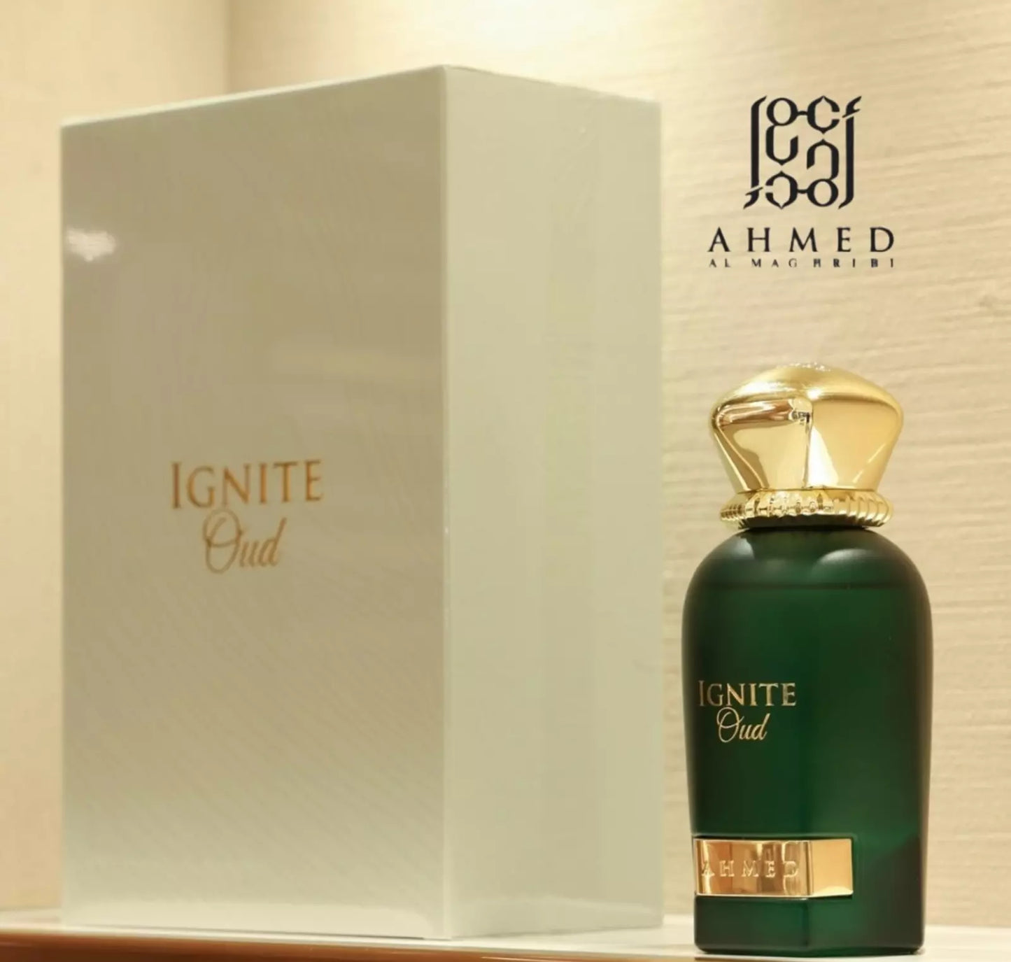 Ignite Oud by Ahmed Al Maghribi perfume bottle with cedarwood patchouli notes