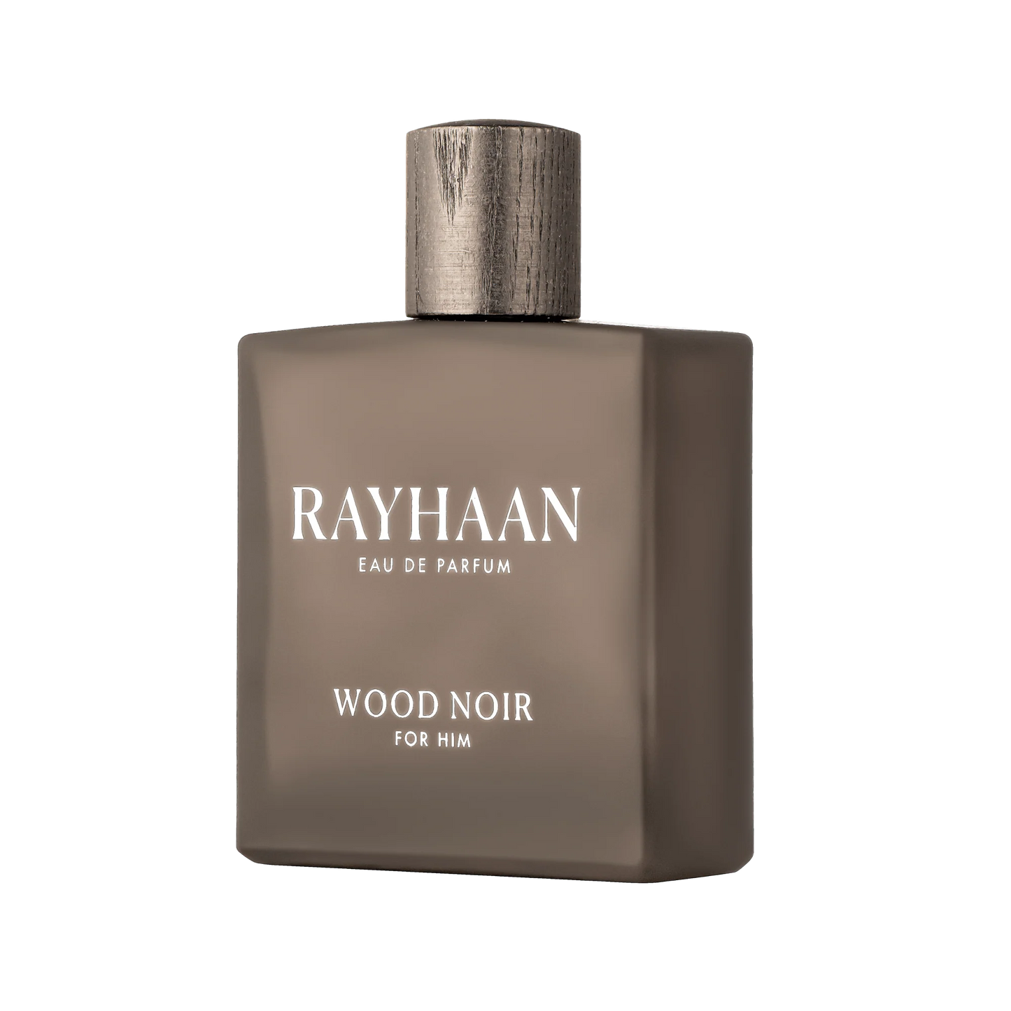 Rayhaan Wood Noir perfume bottle on a white background