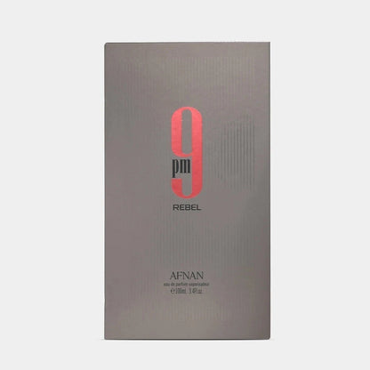 Afnan Rebel perfume packaging on a light gray background