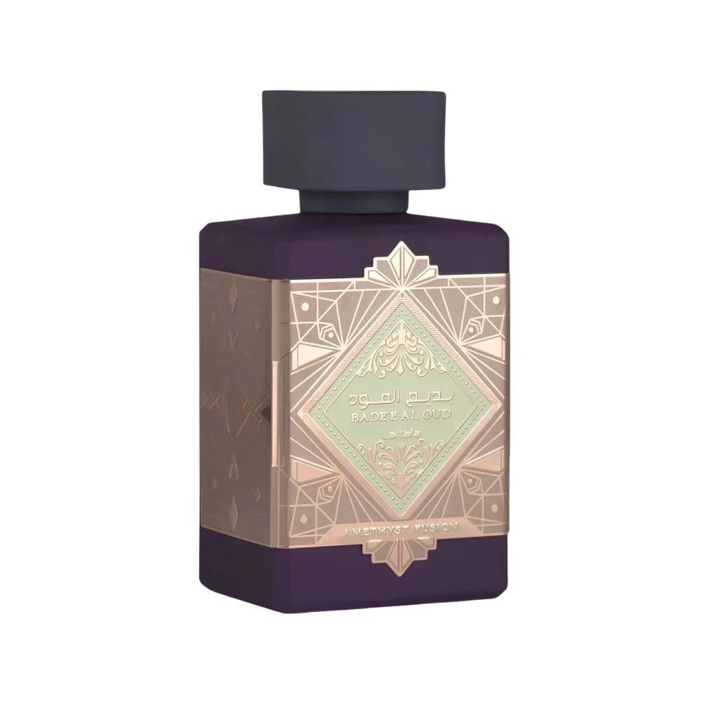 Bade'e Al Oud Amethyst Fusion Lattafa perfume bottle and box