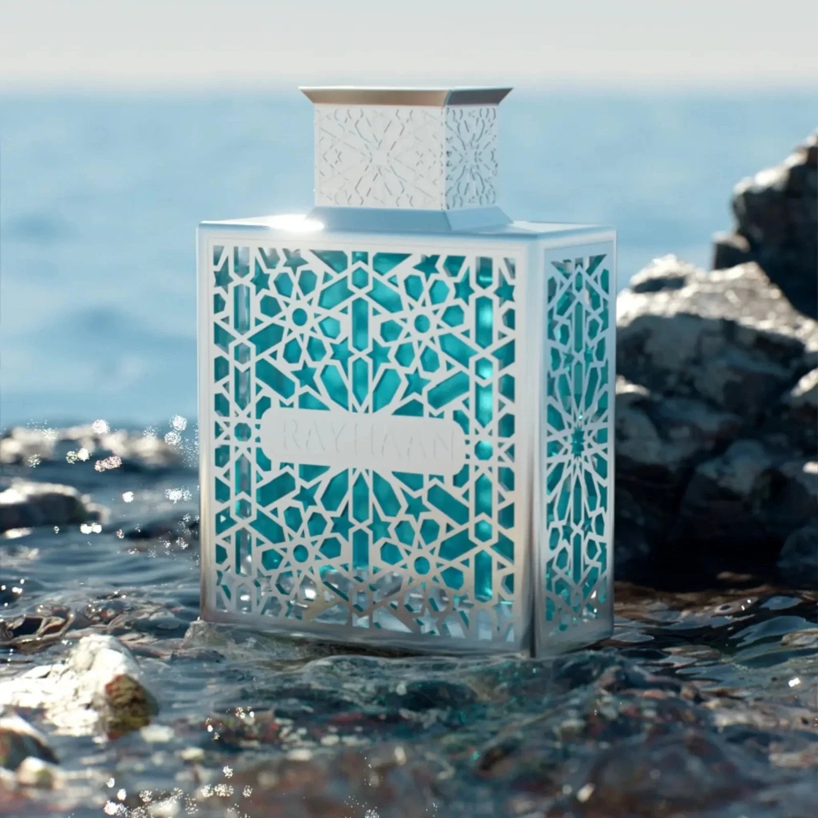 Rayhaan Aquatica perfume bottle showcasing a tropical aquatic scent