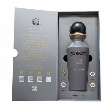 Surrati Gray Oud Perfume – Leather, Saffron, and Woody Notes