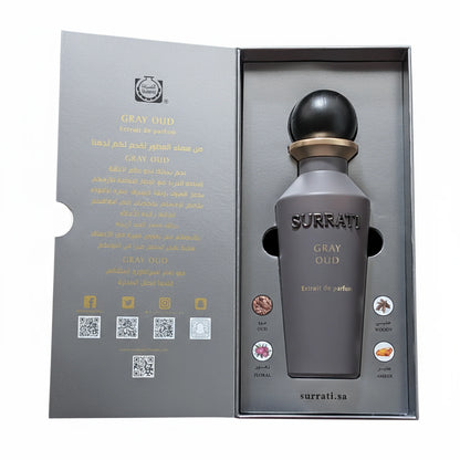 Surrati Gray Oud Perfume – Leather, Saffron, and Woody Notes
