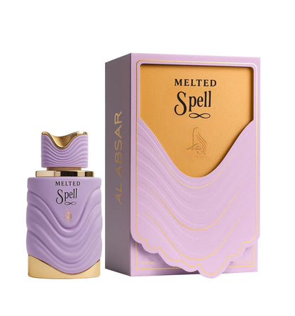 Al Absar Melted Spell fragrance featuring pear, lavender, violet, and vanilla notes