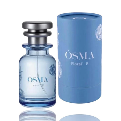 OSMA floral R perfume bottle and packaging on a white background