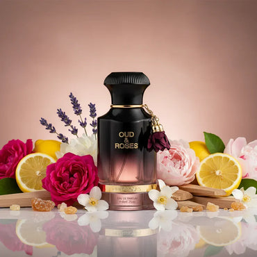 Oud and Roses 60ml by Ahmed Al Maghribi fragrance bottle floral woody scent