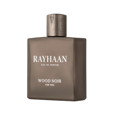 Rayhaan Wood Noir perfume bottle on a white background