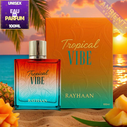 Tropical Vibe perfume with mango pineapple coconut notes by Rayhaan